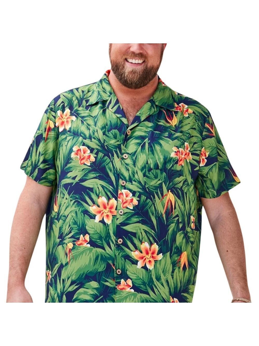 KS Island Men's Green Floral Hawaiian Tropical Camp Shirt Size 3XL